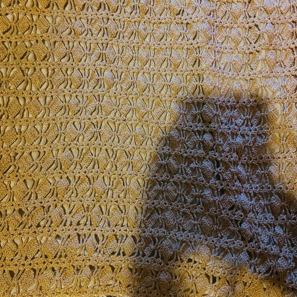 #4353 Crochet Lap or baby blanket tan color with beige trim